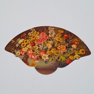 Vintage 1930s U.R.C. FF-17 Floral Folding Cardboard Hand Fan Made USA